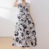 Nuevo Vestido de Algodón Seda de Verano para Mujer, Holgado y Ajustado, Madres de Mediana Edad y Mayores, Falda de Vuelo Amplio, Falda Larga Elegante, Falda de Playa