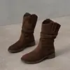 Botines Vaqueros Occidentales Melanoides para Mujer 2026 Otoño Nuevos Versátiles Suela Gruesa Estilo Británico Botas Marrones de Moda para Mujer