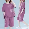 Talla 18 Talla Grande Camiseta de Verano Nueva de Manga Corta para Mujer Chaleco Delgado Holgado Casual Conjunto de Shorts Dos Piezas