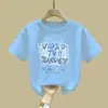 2308# Niños y Niñas Verano 2025 Nueva Ropa Infantil Mediana y Grande Camiseta de Verano Infantil Estilo Occidental Camiseta de Manga Corta de Algodón Puro