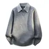 2025 Moda Outono Amazon Transfronteiriça Jaqueta Suéter Gola Lapela Masculina Tricô Cor Sólida Camada Interna Camisa Base para Homens