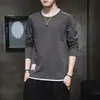 Camiseta de Manga Larga Fina para Hombre de Primavera y Otoño 2023 Nueva Holgada Casual Talla Grande Cuello Redondo Camiseta Principios de Otoño Hombre