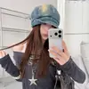 Boina de mezclilla lavada desgastada y rota con visera plegable, diseño de principios de otoño para mujer, sombrero octogonal para cabezas grandes, sombrero para el sol