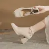 Zapatos de Mujer Jin Gang CH7002-1 Mary Jane de Tacón Grueso 2024 Nuevos Primavera y Otoño de Combinación Universal Tacones Altos Zapatos de Boca Baja para Mujer
