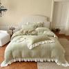 Conjunto de Cama Quatro Peças Espesso Estilo Francês Retrô Veludo Leite Esculpido Inverno Quente Coração de Menina Fronha com Renda Babados