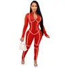 Aliexpress Amazon A Linha de Roupas Europeia e Americana Mais Quente Costura Cor Sólida Manga Longa Macacão Sexy Apertado em Estoque