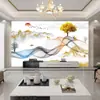 Pared del fondo de la TV de la sala de estar, pared de fondo de TV estilo chino moderno minimalista con alce 8b, pared del fondo del paisaje
