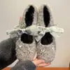 Zapatos Mary Jane de Peluche Estilo Francés para Mujer, Nuevo Modelo Invierno 2026, Mocasines Florales con Lazo y Pedrería, Zapatos de Lana