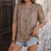 Camisa Casual de Verano 2024 Estampado de Leopardo Casual Amazon Moda de Comercio Exterior Europea y Americana para Mujer Cuello en V para Ir al Trabajo