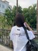 Camiseta de Manga Corta de Algodón Puro Peso Pesado Estilo Hong Kong para Mujer con Estampado Único, Top Versátil, Uniforme de Clase de Este Año