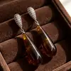 Pendientes Ámbar Marrón Maillard Nuevos Populares Pendientes de Botón Estilo Hong Kong para Mujer Color Café Lujo Ligero Pendientes de Gama Alta