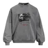 Sudadera con estampado de letras estilo americano, efecto desgastado, cuello redondo para hombre, primavera y otoño, corte holgado, suéter de moda urbana, camiseta deportiva