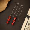 Plata S925 chapada en oro ágata roja del sur gancho para la oreja cuentas aretes simples que combinan con todo aretes largos elegantes para mujer calabaza de azúcar