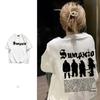 [Algodón 200g] 2024 Nueva Camiseta de Manga Corta Retro Americana Suelta Chic Estilo Hong Kong Top Negro Blanco