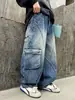 Novos jeans de outono para meninos grandes, roupas infantis, calças jeans de trabalho estilosas e da moda para meninos e adolescentes