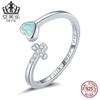 Evelle Plata Esterlina s925 Amor Cruz Anillo Abierto Platino Zircón Ópalo en Forma de Corazón Anillo Pulsera