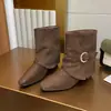 Hebilla de cinturón de moda pantalones adelgazantes y botas para mujer 2026 nuevas versátiles botas de tobillo de tacón alto de punta cuadrada que aumentan la altura para mujer