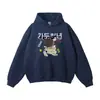 Moletom Casual Chinês Retro Americano 360g Algodão Moda Primavera e Outono Cor Lisa Estampada Solto e Confortável com Capuz