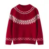 Suéter de cachemira jacquard para niños, grueso, estilo retro, para otoño e invierno, unisex, con patrón Fair Isle, cuello redondo y diseño de jersey