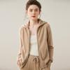 Cardigan com Capuz de Caxemira Feminino Outono/Inverno 2025 Estilo Esportivo Casual Cor Sólida Solto Casual Jaqueta Tricô Grossa