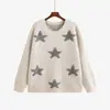 Suéter para Mujer Talla Grande con Bordado de Toalla de Estrellas de Cinco Puntas y Bloques de Color, Invierno 2026, Tejido de Punto Holgado y Relajado para Mujeres con Curvas 23536