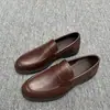 BORBOTIE Mocassins Masculinos 2026 Primavera/Outono Novo Estilo EZ Camada Superior Couro Bovino Solado Plano Casual Bico Redondo Cadarço Sapatos de Couro