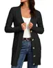 Exportação Transfronteiriça Amazon Outono e Inverno Novo Suéter Tricotado Longo Torcido Cardigan Jaqueta Feminina Cor Pura Botão Bolso