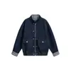 Jaqueta Xadrez Rumei Estilo Retro Americano Color-Block Gola Alta Unissex Solta Casual Tendência Marca Zíper Jaqueta Jeans Roupa de Casal