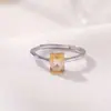 Anel Yiluyin S925 Prata Esterlina Banhado a Ouro Citrino Geométrico Quadrado Estiloso Simples Exquisito Anel Aberto