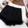 Design Sense Moda All-match Fur Edge Cintura Alta Slimming Terno Shorts Calças de Perna Larga Calças Casuais Calças Quentes Botas Calças para Mulheres