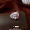 Anillo Abierto Redondo de Circonio Crimson Feast Diseño de Temperamento Nicho Índice Anillo de Mano Versátil de Lujo Ligero Joyería para la Mano