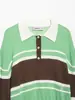 Ropa de mujer de punto a rayas verdes y marrones con bloques de color, cuello polo, manga corta y larga, superventas de comercio exterior de Amazon transfronterizo 2026 para mujer