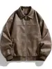 Chaqueta de Gamuza Casual Elegante para Primavera Otoño Solapa Americana Tallas Grandes Retro Chaqueta de Cuero para Motocicleta Hombre Top de Moda