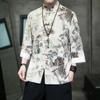 Pintura de paisagem estilo chinês terno masculino tang 2023 verão gelo seda legal botão manga curta camisa solta tamanho grande para homens