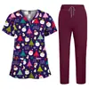Conjunto de Roupas para Lavar à Mão Estampado Fino Elástico Cor Pura Calça Reta Roupas de Trabalho para Hospital Spa Roupas de Enfermeira Tamanho Grande Exportação