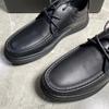 Sapatos Casuais Simples de Couro Masculino 2023 Novo Primavera e Outono Britânicos Sociais Masculinos Couro Genuíno Cabeça Redonda Solado Macio Preto Pedal