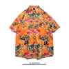 Camisa Floral Estilo Tailandês Praia de Bangkok, Manga Curta, Roupa Unissex para Casal, Camisa Solta Retro Cool de Secagem Rápida para o Festival Songkran