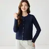 Cárdigan de punto de cachemira para mujer con incrustaciones de Lurex, cuello redondo, manga larga, Otoño/Invierno, engrosado, color liso, estilo Coco, chaqueta abotonada