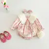 Enterizo floral para bebé de doble capa con cuello de muñeca de manga corta estilo coreano elegante con diadema ropa de gateo para bebé moderna