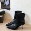 En stock~Botines de tacón alto de punta de cuero genuino para mujer, cremallera trasera, elástico, botas adelgazantes, para ir al trabajo, tacón fino, botas de moda negras