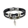 Moda retro PU tejido con cuentas colgante de hojas pequeñas pulsera de cuerda de cuero estudiante hombres y mujeres joyería de pareja al por mayor