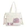 Bolsa de Tutoría Literaria Trendy Estilo Coreano Bosque Universitario para Niñas, Estudiantes, Viajes, Bloques de Color, Gran Capacidad