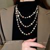 Colar longo de pérolas com flor de diamante, retrô, leve, luxuoso, de lã, com corrente, moderno, elegante, atacado de joias