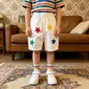 Calça Curta Estampada de Estrelas para Meninos e Meninas Verão Fina Respirável Estilo Coreano Infantil Solta de Algodão e Linho