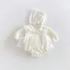 Nueva colección de otoño e invierno de ropa infantil: enterizo dulce con ribete de encaje y cuello de muñeca, body de malla estilo princesa para bebés niñas