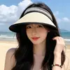 Sombrero de sol de encaje estilo coreano con parte superior abierta para mujer, sombrero de sol de paja de ala ancha para salidas a la playa en verano, sombrero versátil con protección UV