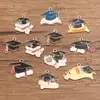Variedad de Accesorios de Joyería Personalizados Transfronterizos Europeos y Americanos de Aleación, Dijes para Temporada de Graduación, Sombrero de Doctor, Flor y Papel de Examen