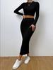 Ropa de Mujer Europea y Americana Transfronteriza 2025 Amazon Primavera Moda Casual Cuello Redondo Manga Larga Falda Ajustada Traje de Punto