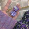 Pendientes de flores moradas de alta calidad para mujer, 2024, nuevos y suaves pendientes franceses, estilo retro de Hong Kong, con clip para las orejas sin agujeros.