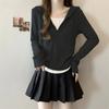 Primavera 2025 Nuevo Sudadera con Capucha de Manga Larga Falsa de Dos Piezas Vintage Ajustada Chic Elástica Casual Exterior Top para Mujer